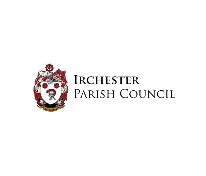 irchester-default-fi Irchester Parish Council logo with a red and white crest beside the council name in black text.